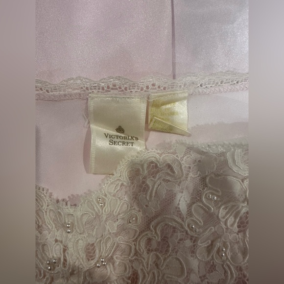 VICTORIA'S SECRET Vintage Strappy Drop Waist Satin Lace Pearls Gown size M - Picture 5 of 5